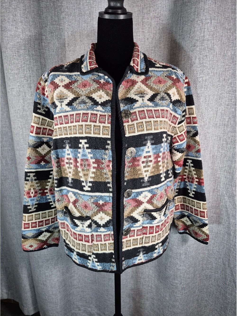 Jane Ashley Petite Southwestern Woven Cotton Jacket PL Boho Western